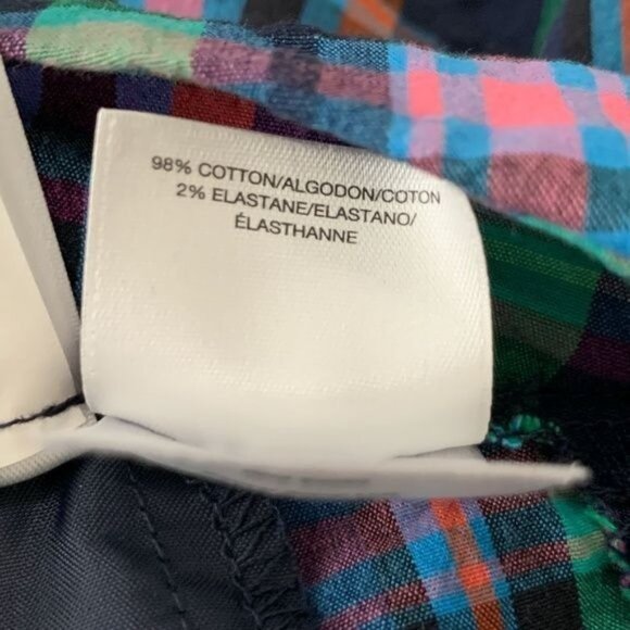 Anne Klein Plaid Chino Shorts Size 4 Navy Pink Preppy Summer Casual - Picture 4 of 6